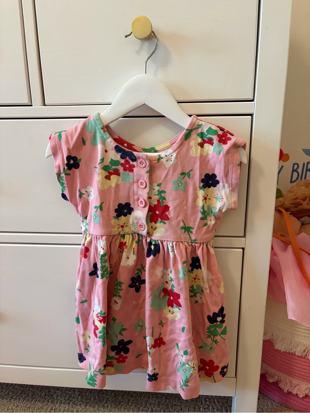 Hanna Andersson Girls 2T Pink Floral Dress Button Front Cotton